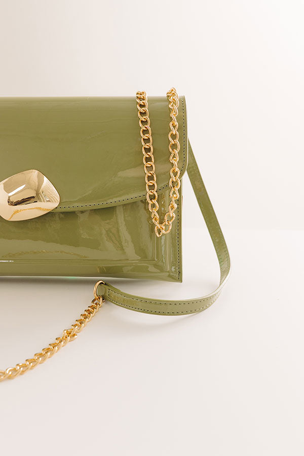Evening Out Patent Clutch in Sage Image - 3