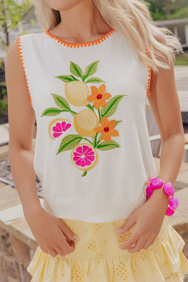 Citrus Chic Knit Embroidered Top Image - 5