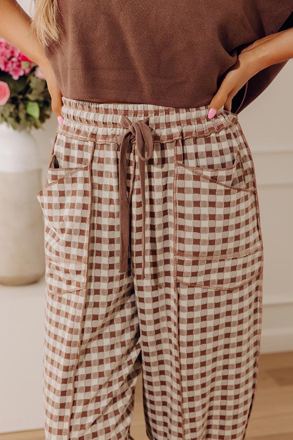 The Callie High Waist Checkered Barrel Leg Pants in Mocha Image - 4