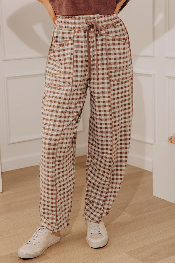 The Callie High Waist Checkered Barrel Leg Pants in Mocha Image - 1