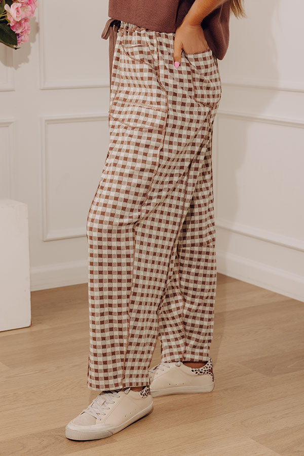 The Callie High Waist Checkered Barrel Leg Pants in Mocha Image - 5
