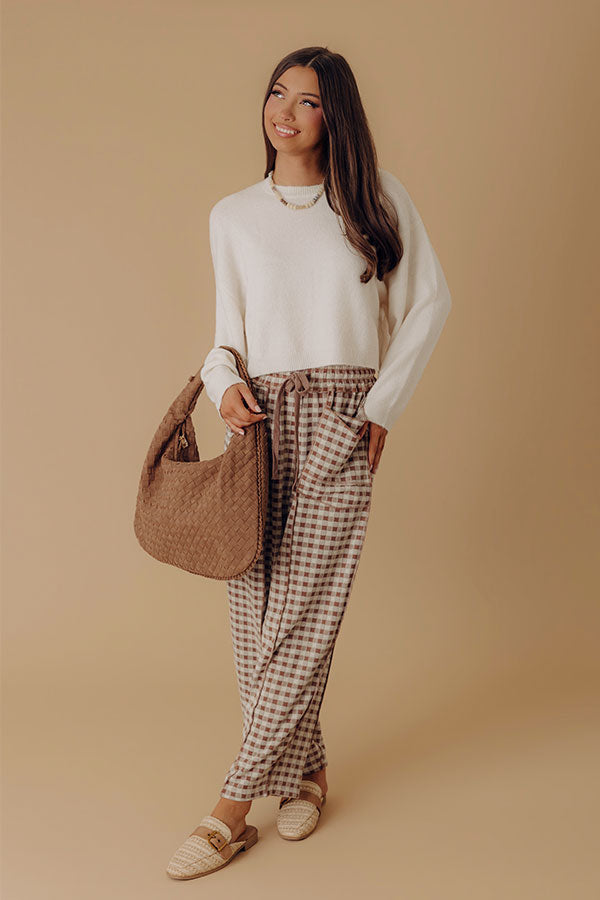 The Callie High Waist Checkered Barrel Leg Pants in Mocha