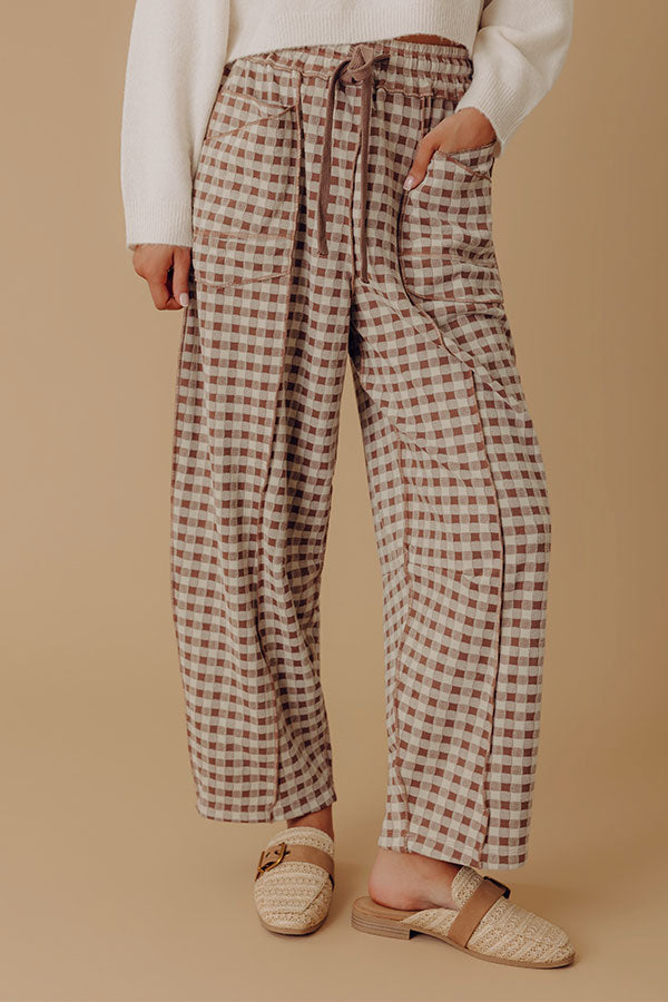 The Callie High Waist Checkered Barrel Leg Pants in Mocha Image - 2