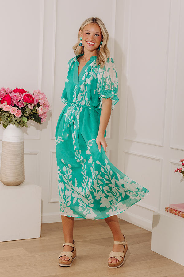 Whispering Blooms Midi Dress in Jade Image - 1