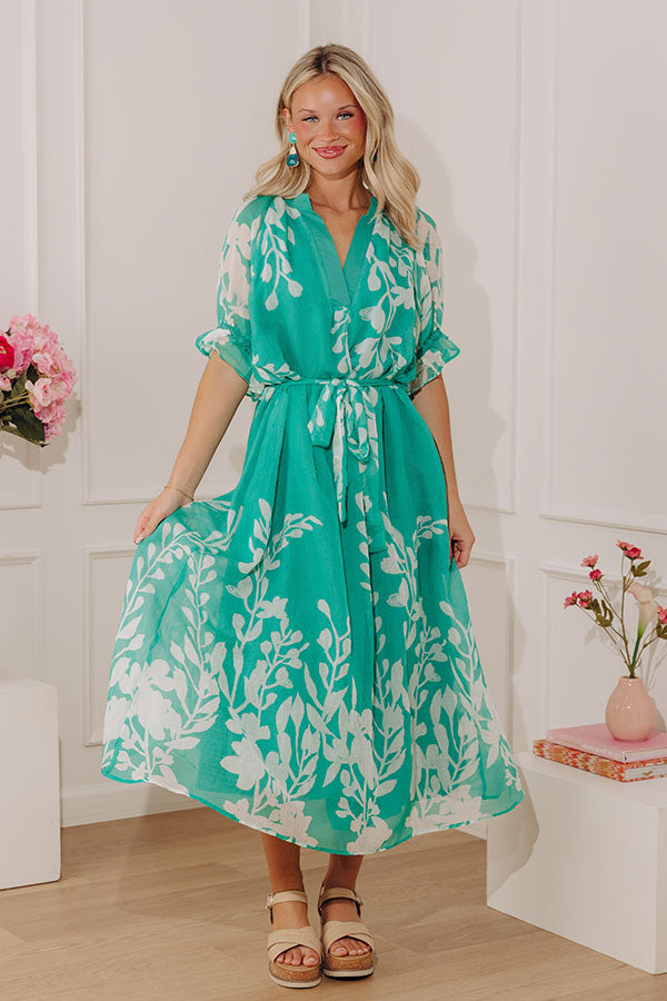Whispering Blooms Midi Dress in Jade Image - 4