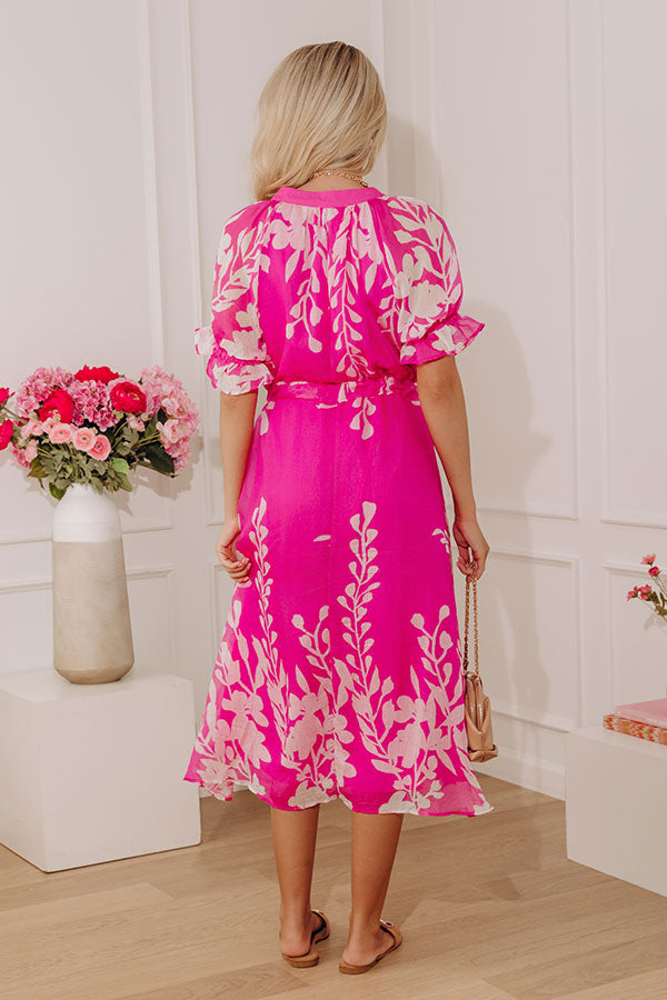 Whispering Blooms Midi Dress in Hot Pink Image - 4
