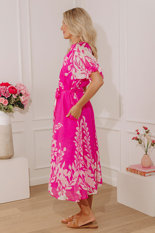 Whispering Blooms Midi Dress in Hot Pink Image - 3