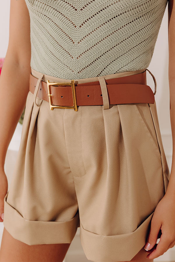 The Theodora High Waist Shorts in Khaki Image - 5