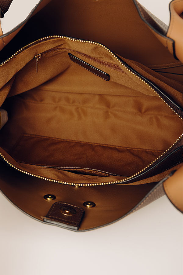 Penthouse Views Faux Leather Large Tote in Chestnut Image - 5