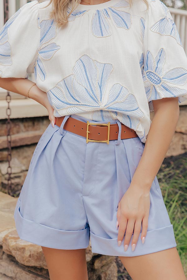The Theodora High Waist Shorts in Light Blue Image - 5