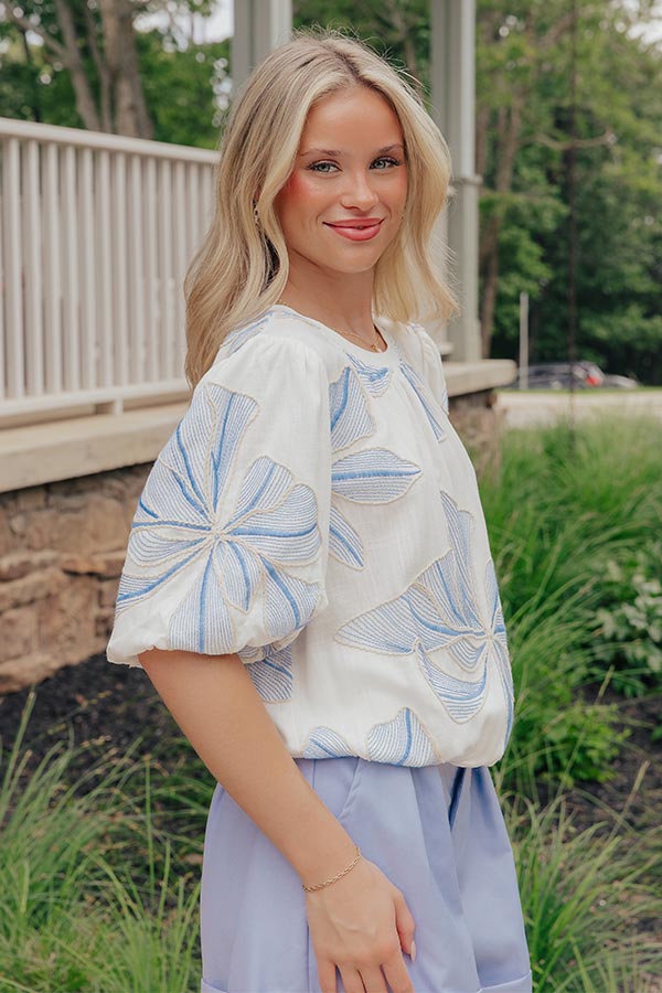 Mediterranean Mood Floral Embroidered Top in White Image - 3