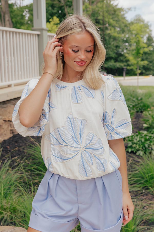 Mediterranean Mood Floral Embroidered Top in White Image - 2