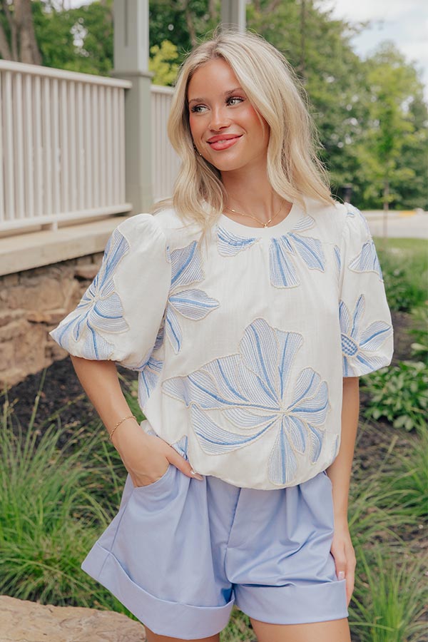 Mediterranean Mood Floral Embroidered Top in White Image - 1