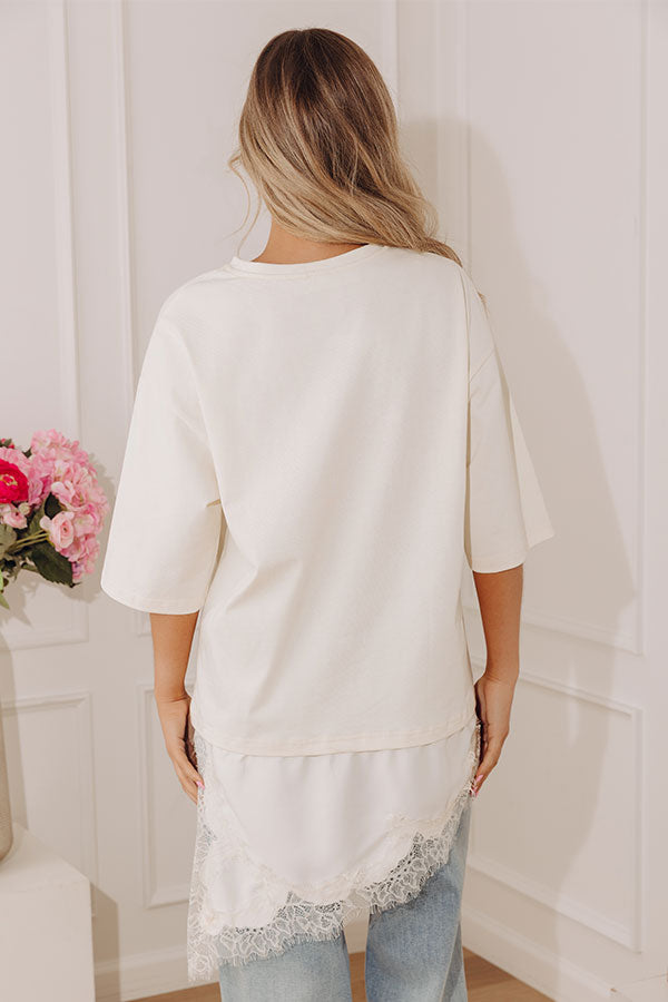 Times Square Chic Asymmetrical Lace Trim Top in French Vanilla Image - 5
