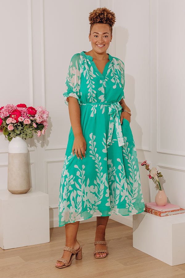 Whispering Blooms Midi Dress in Jade Curves