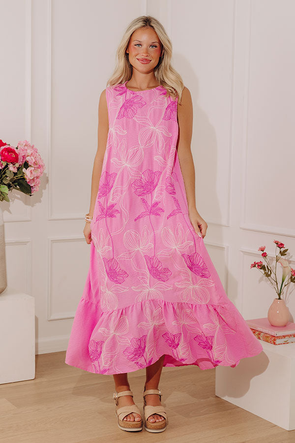 Amalfi Garden Embroidered Midi Dress in Pink