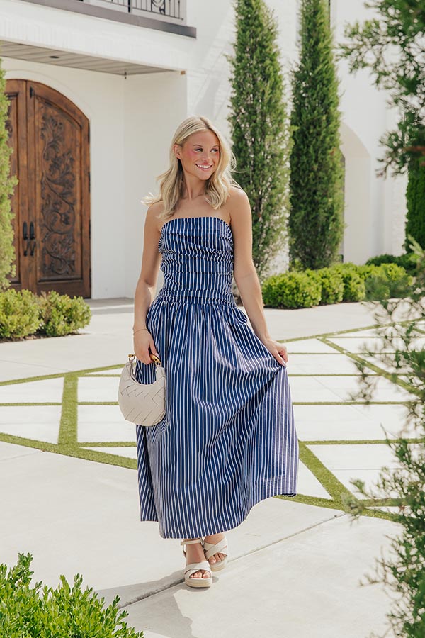 Everyday Classic Stripe Midi Dress in Navy