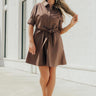 Casual Moments Front Tie Mini Dress in Brown Image - 1