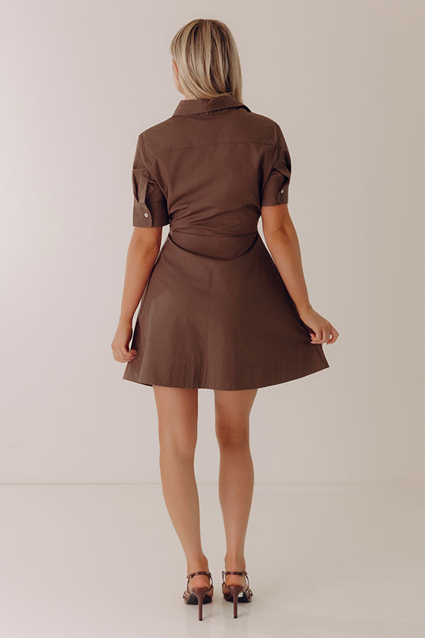 Casual Moments Front Tie Mini Dress in Brown – Impressions Online Boutique
