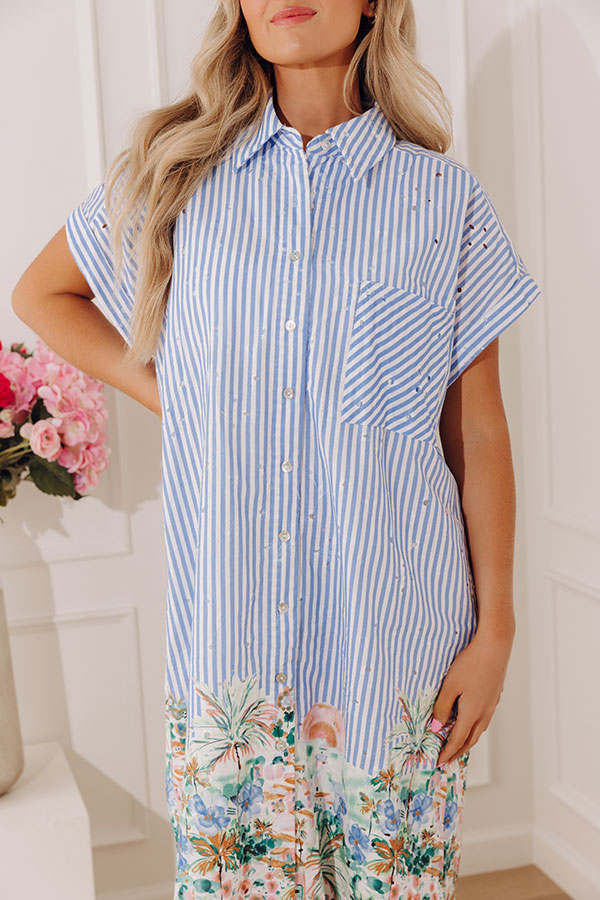 Riviera Views Eyelet Button Down Midi Dress Image - 3