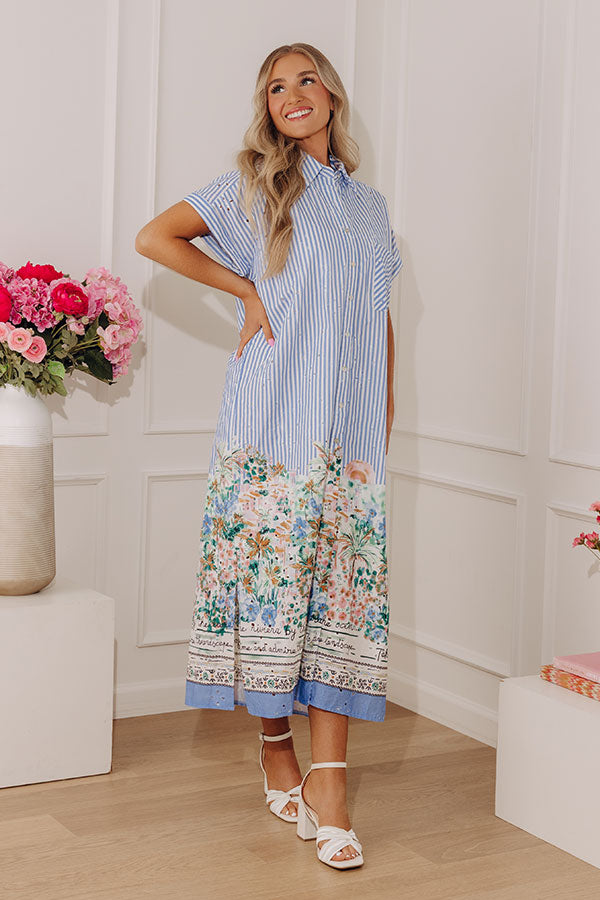 Riviera Views Eyelet Button Down Midi Dress Image - 2