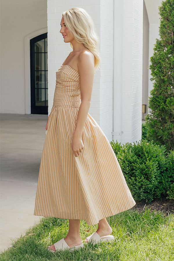 Everyday Classic Stripe Midi Dress in Tan Image - 4