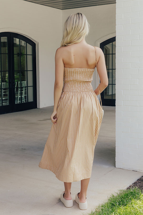 Everyday Classic Stripe Midi Dress in Tan Image - 5