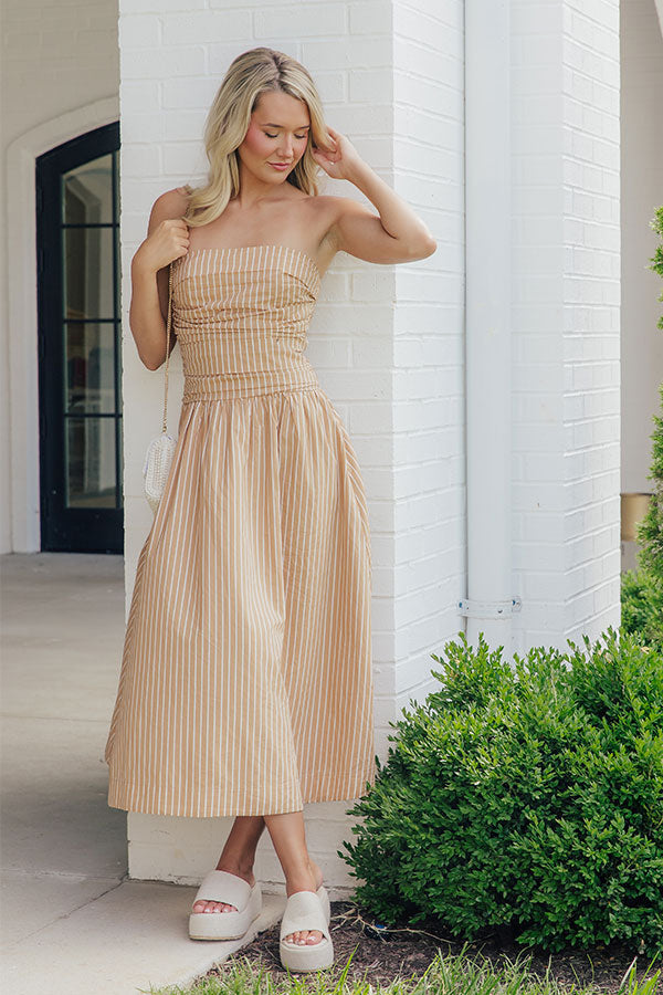 Everyday Classic Stripe Midi Dress in Tan Image - 2