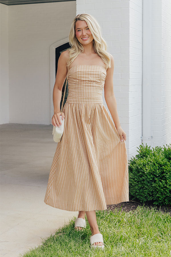 Everyday Classic Stripe Midi Dress in Tan