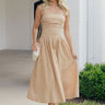 Everyday Classic Stripe Midi Dress in Tan Image - 1