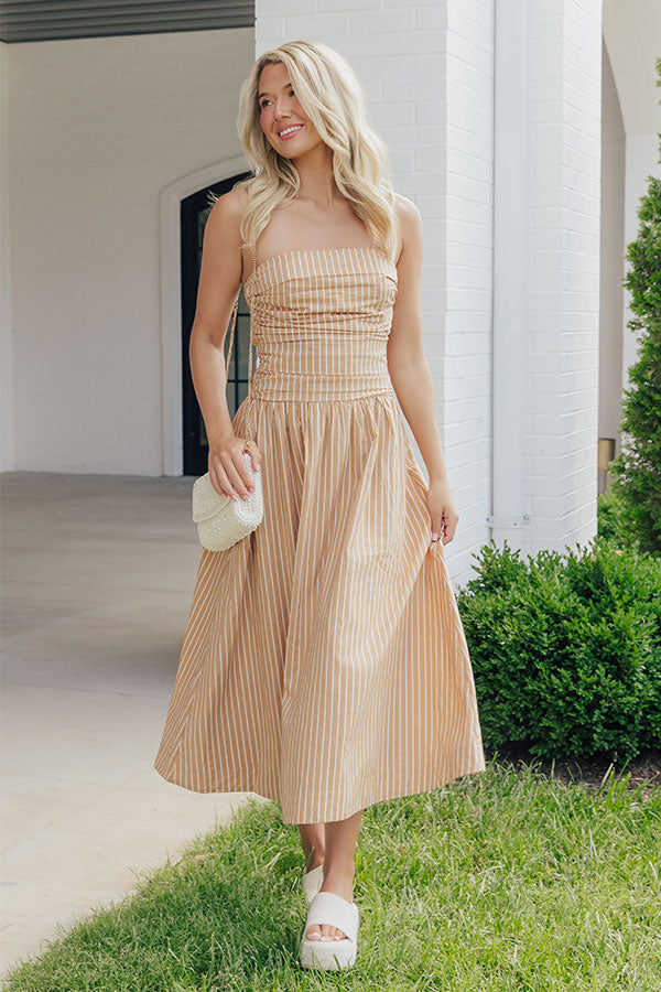 Everyday Classic Stripe Midi Dress in Tan Image - 3