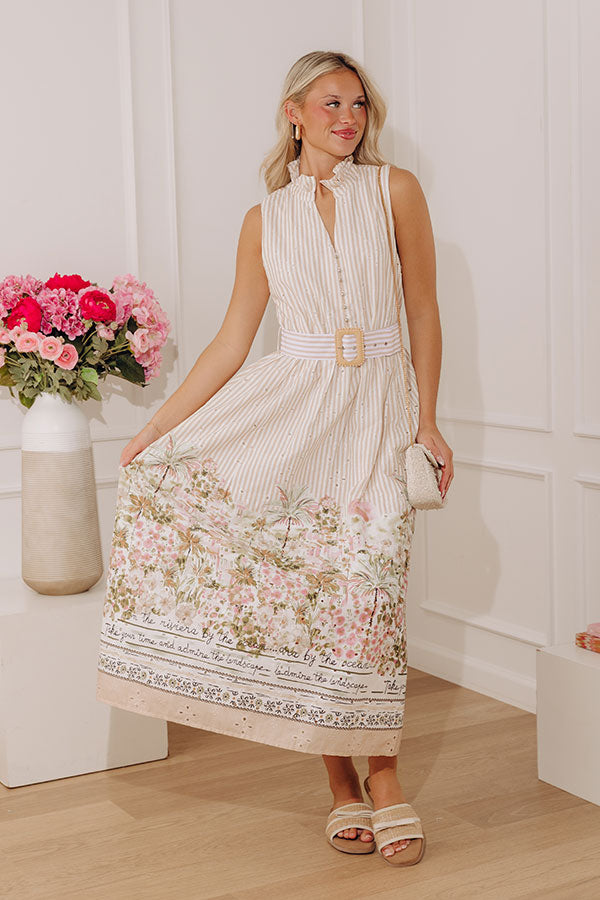 On The Riviera Stripe Eyelet Midi Dress Image - 1