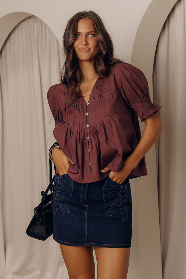 Uptown Darling Button Down Top in Plum Image - 2