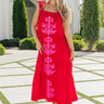 St. Tropez Garden Embroidered Midi Dress in Red Image - 1