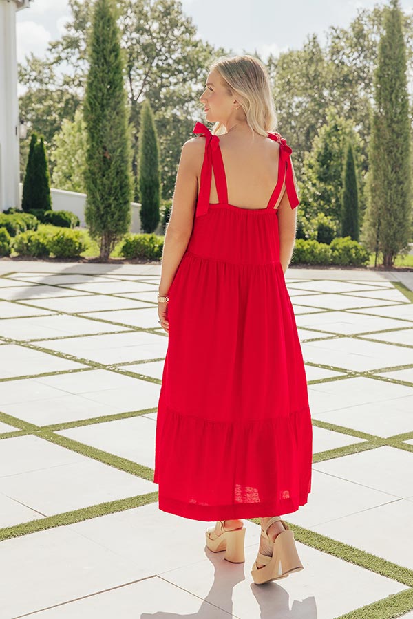St. Tropez Garden Embroidered Midi Dress in Red Image - 5