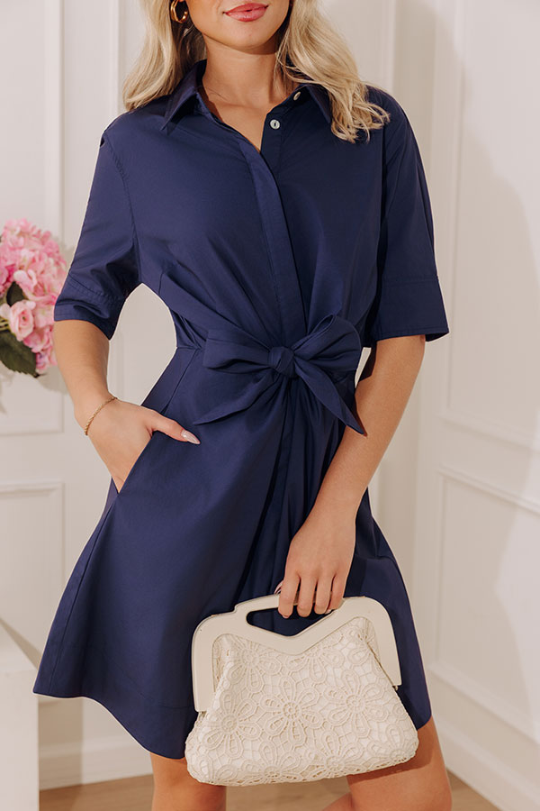Casual Moments Front Tie Mini Dress in Navy – Impressions Online Boutique