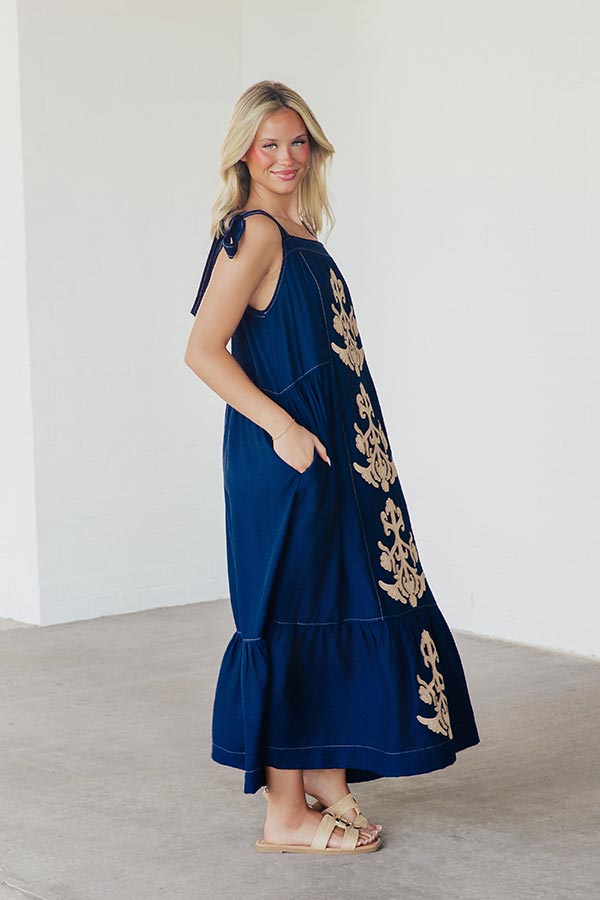 St. Tropez Garden Embroidered Midi Dress in Navy Image - 2