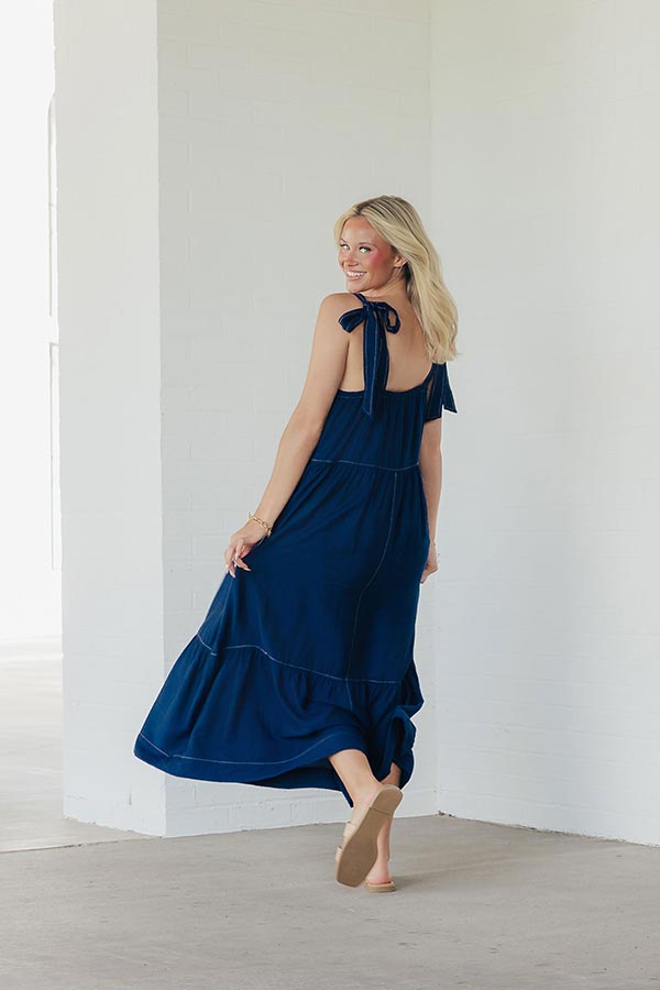 St. Tropez Garden Embroidered Midi Dress in Navy Image - 4