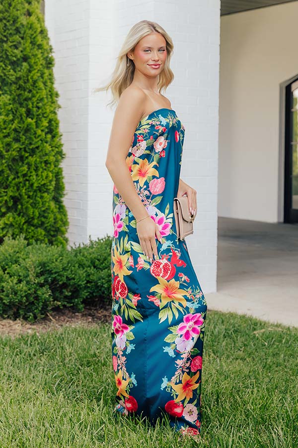 Pomegranate Paradise Floral Satin Maxi Dress Image - 3