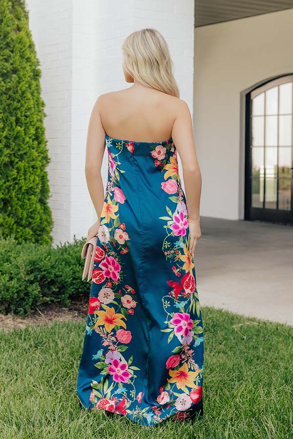 Pomegranate Paradise Floral Satin Maxi Dress Image - 4