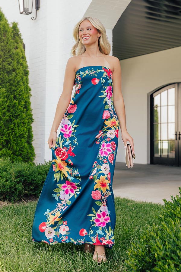 Pomegranate Paradise Floral Satin Maxi Dress Image - 1
