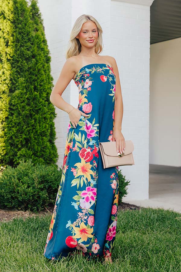 Pomegranate Paradise Floral Satin Maxi Dress Image - 2