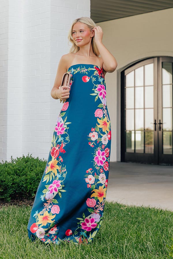Pomegranate Paradise Floral Satin Maxi Dress Image - 5