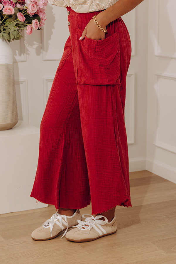 The Odette High Waist Gauze Wide Leg Pants in Brick Red Image - 4