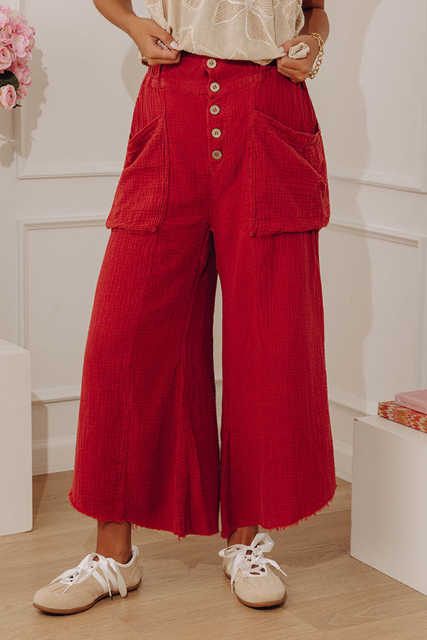 The Odette High Waist Gauze Wide Leg Pants in Brick Red Image - 2