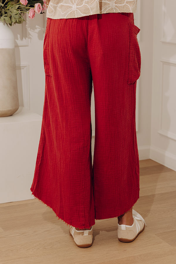 The Odette High Waist Gauze Wide Leg Pants in Brick Red Image - 5