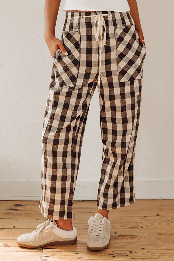 The Sammy High Waist Gingham Barrel Leg Pants Image - 2