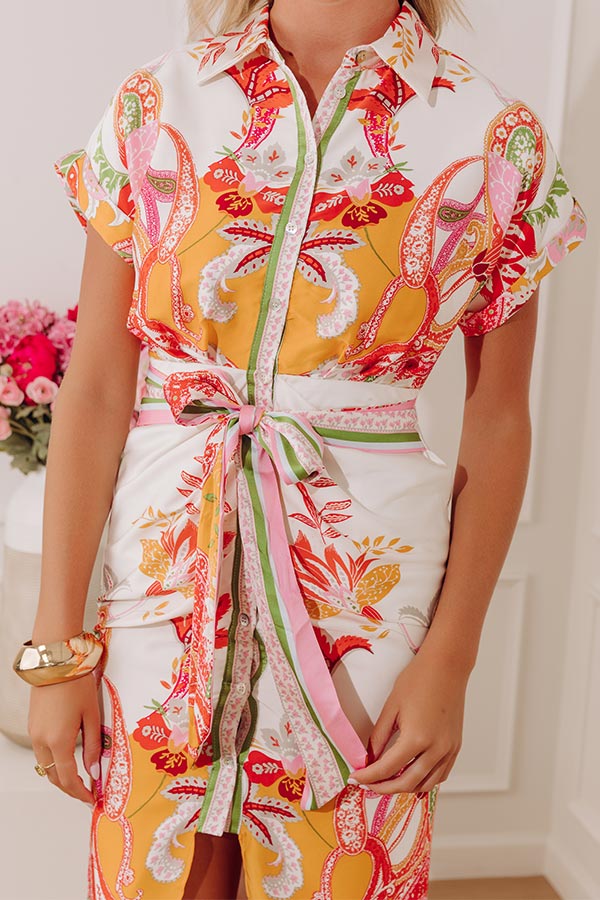 Margs On The Patio Floral Front Tie Midi Dress Image - 4