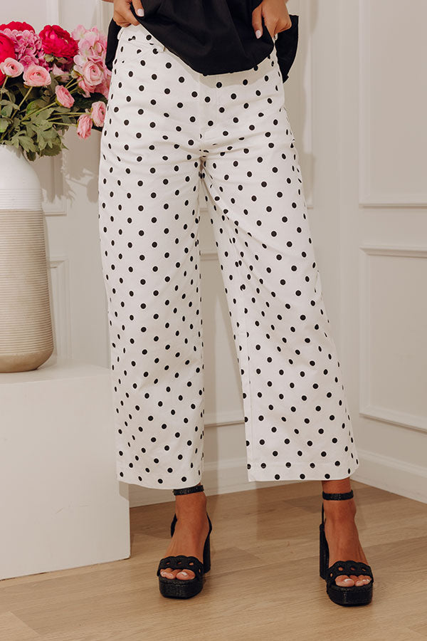 The Sophie High Waist Barrel Leg Polka Dot Pants in White Image - 3