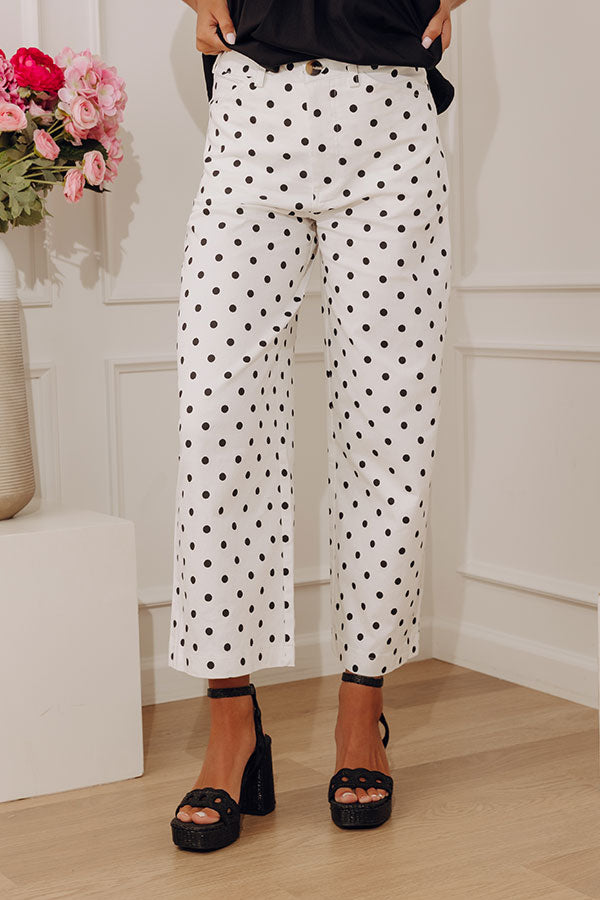 The Sophie High Waist Barrel Leg Polka Dot Pants in White Image - 1